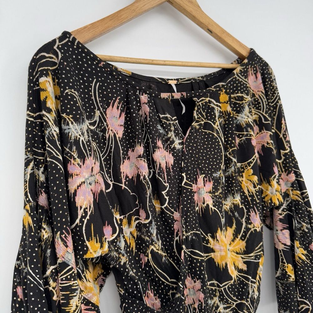 Free People Boho‎ Floral Peasant Blouse Last Time Women's Size XS Keyhole Top - Picture 2 of 8